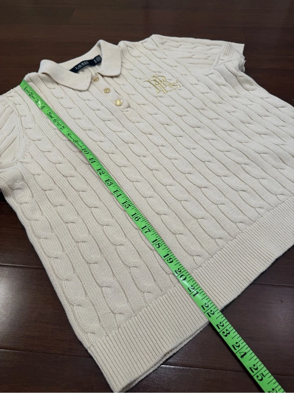Ralph Lauren Cream Cable Knit Polo with Gold Button - Picture 11 of 12